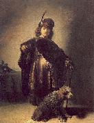 Rembrandt Peale Self portrait in oriental attire with poodle oil on canvas